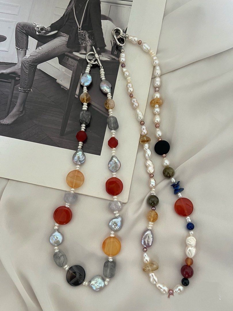 #PN624 [Pearl Necklace] Freshwater Pearl & Multi-Gem Necklace | Colourful Agate Coin| Citrine | Gourd Pearl