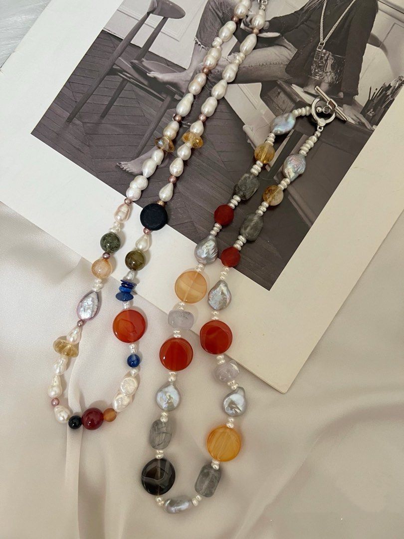 #PN624 [Pearl Necklace] Freshwater Pearl & Multi-Gem Necklace | Colourful Agate Coin| Citrine | Gourd Pearl