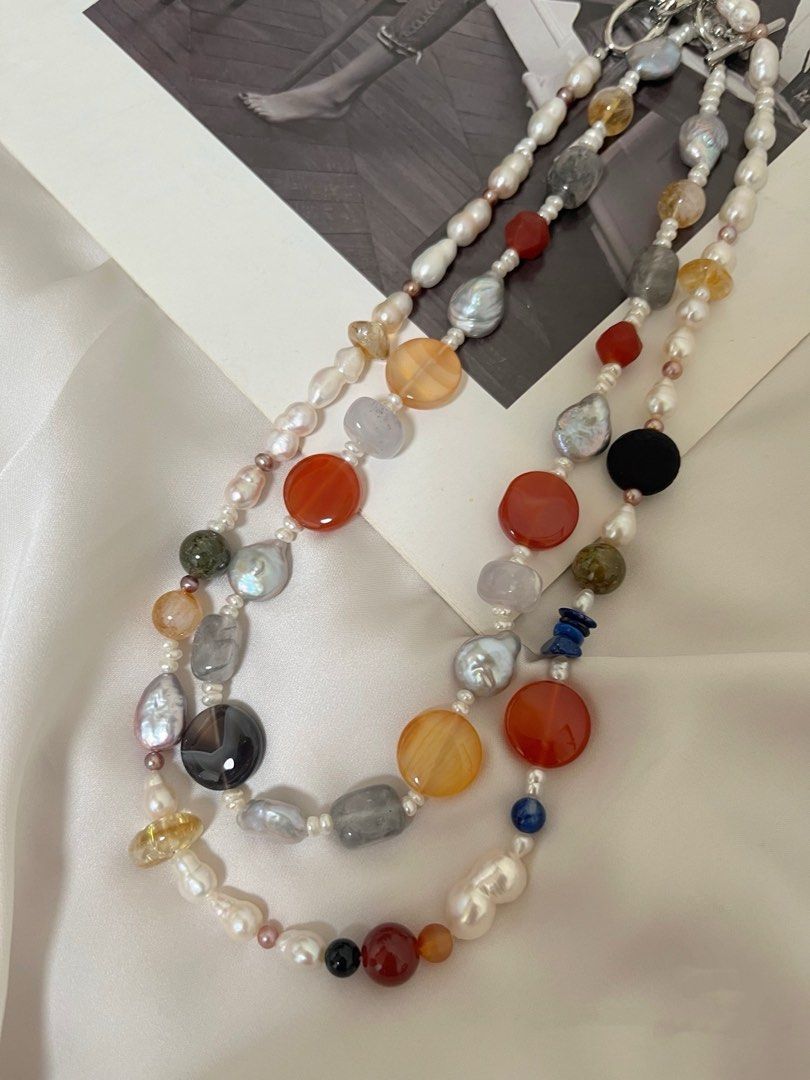 #PN624 [Pearl Necklace] Freshwater Pearl & Multi-Gem Necklace | Colourful Agate Coin| Citrine | Gourd Pearl