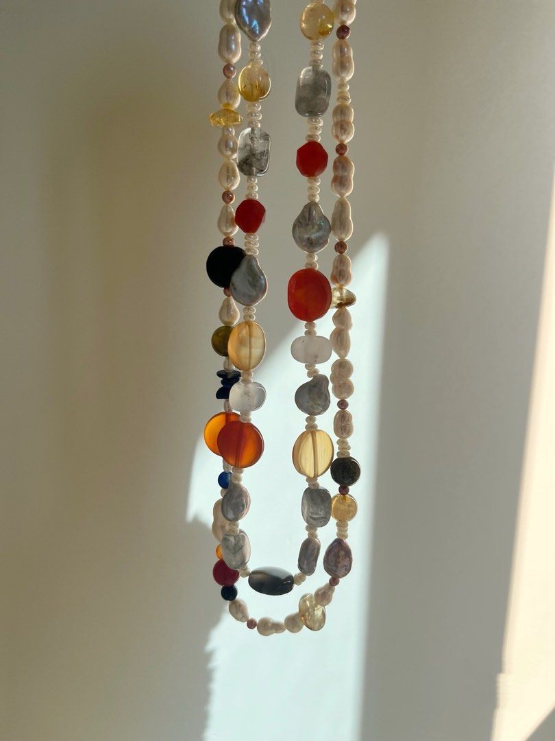 #PN624 [Pearl Necklace] Freshwater Pearl & Multi-Gem Necklace | Colourful Agate Coin| Citrine | Gourd Pearl