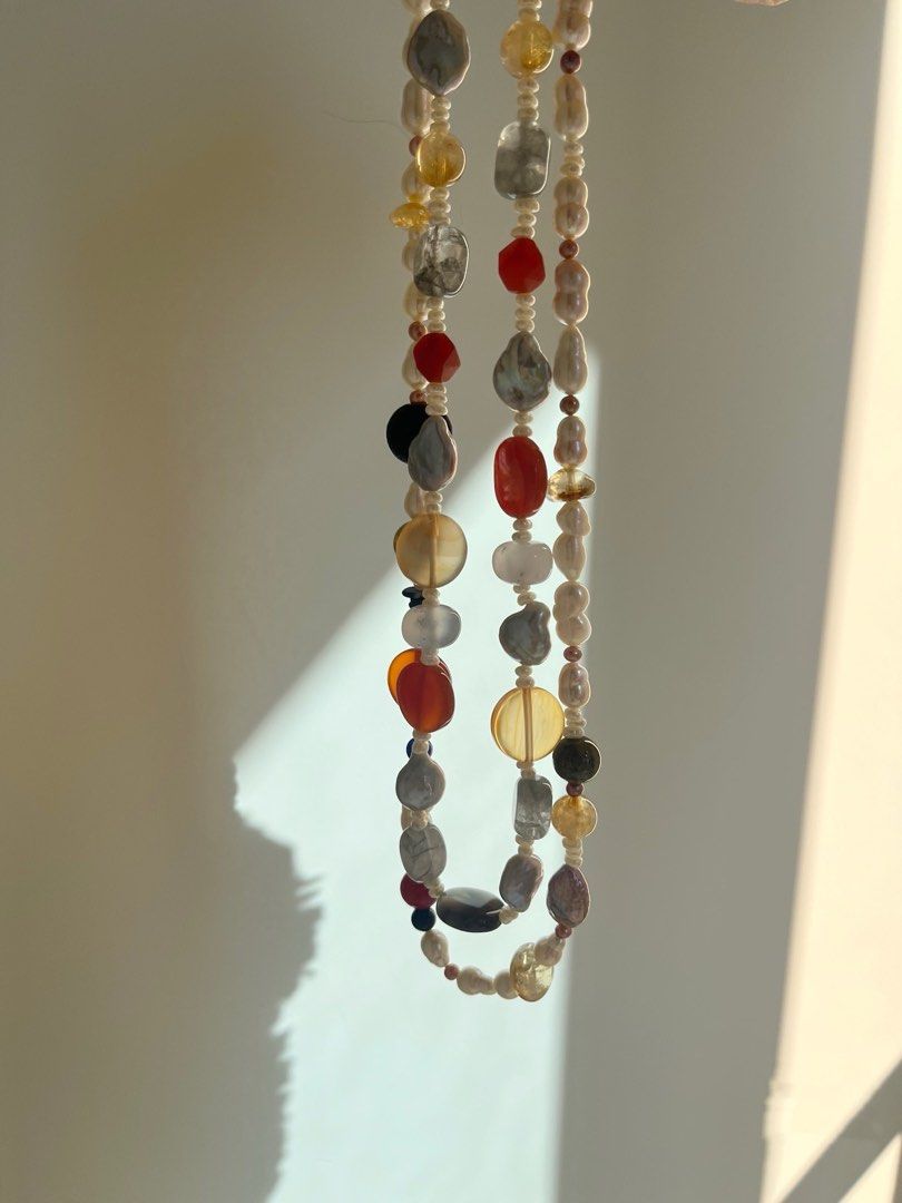 #PN624 [Pearl Necklace] Freshwater Pearl & Multi-Gem Necklace | Colourful Agate Coin| Citrine | Gourd Pearl