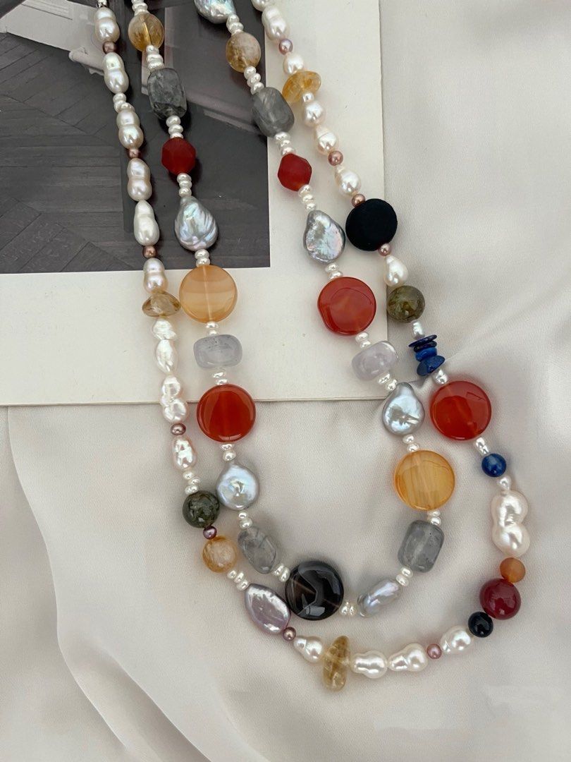 #PN624 [Pearl Necklace] Freshwater Pearl & Multi-Gem Necklace | Colourful Agate Coin| Citrine | Gourd Pearl