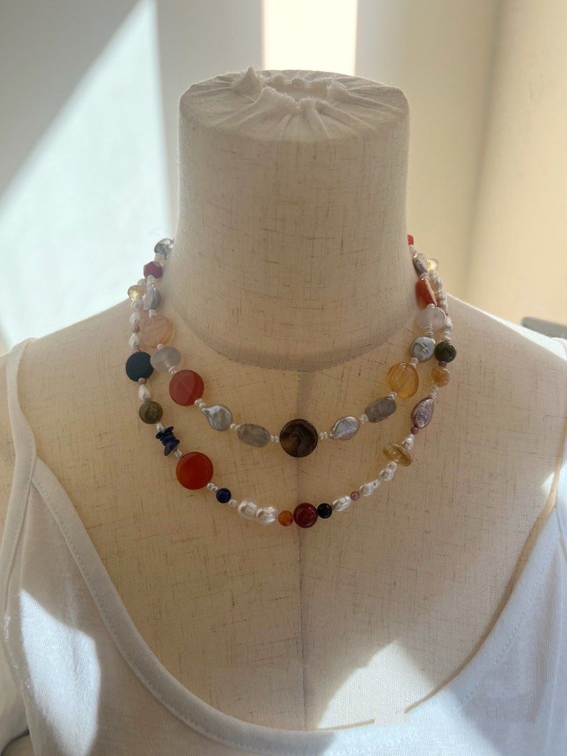 #PN624 [Pearl Necklace] Freshwater Pearl & Multi-Gem Necklace | Colourful Agate Coin| Citrine | Gourd Pearl