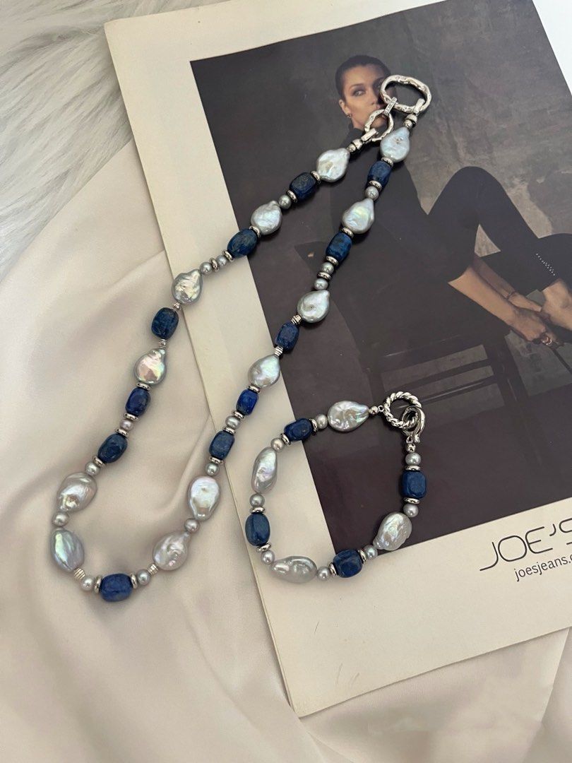 #PN625 Cosmic Lights| Freshwater Pearl Necklace & Bracelet Set| Elec-Treated Colour | Lapis Lazuli Square | Water-drop Pearl