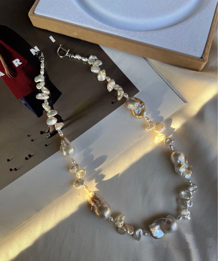 #PN628 Freshwater Pearl Necklace | Big Gilded Fishtail Baroque | Excellent Lustre | Petals