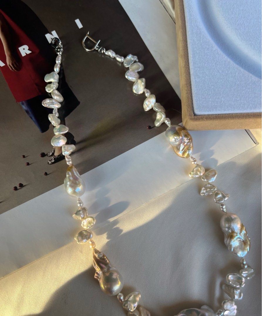 #PN628 Freshwater Pearl Necklace | Big Gilded Fishtail Baroque | Excellent Lustre | Petals