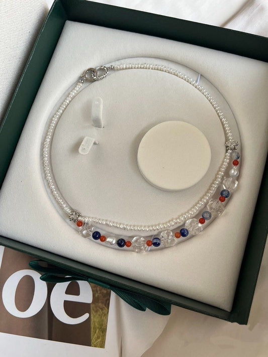 #PN630 Freshwater Pearl Necklace | Baby Baroque Pearl | Clear Quartz | Agate| Double Layered