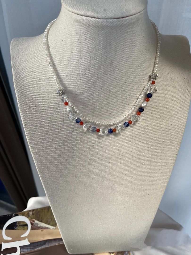 #PN630 Freshwater Pearl Necklace | Baby Baroque Pearl | Clear Quartz | Agate| Double Layered