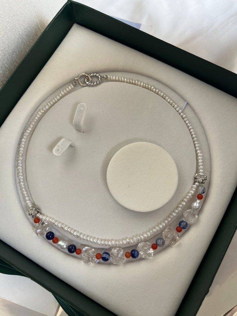 #PN630 Freshwater Pearl Necklace | Baby Baroque Pearl | Clear Quartz | Agate| Double Layered