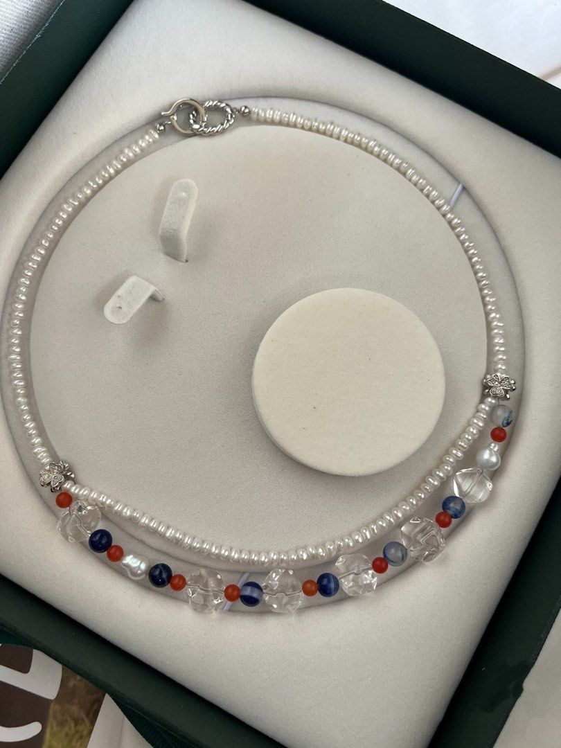 #PN630 Freshwater Pearl Necklace | Baby Baroque Pearl | Clear Quartz | Agate| Double Layered