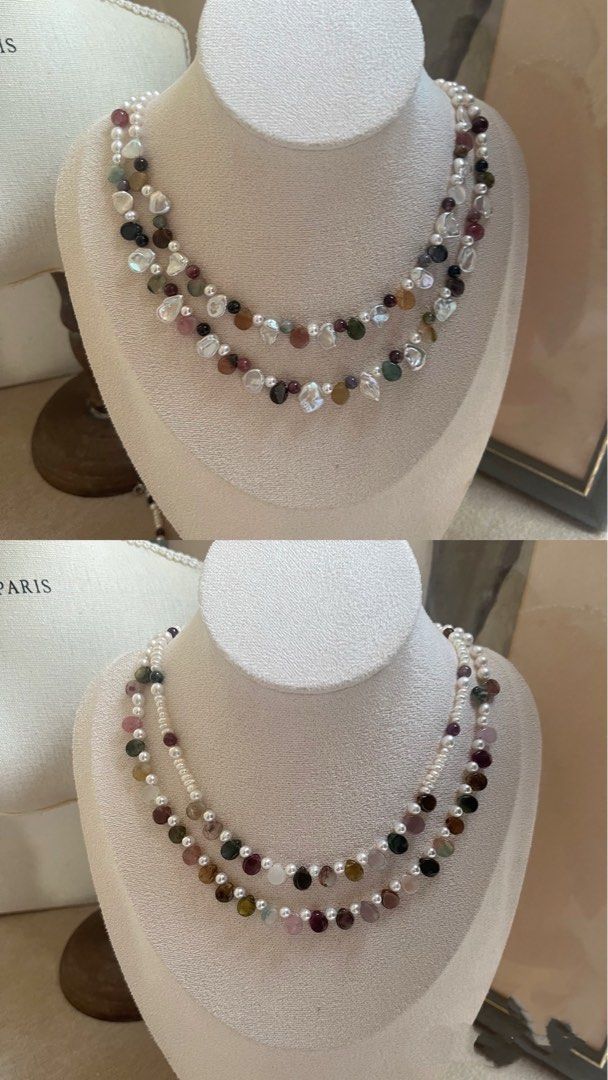 #PN632 Freshwater Pearl Necklace | Petal Pearl & Teardrop Tourmaline | Baby Pearl | Colourful