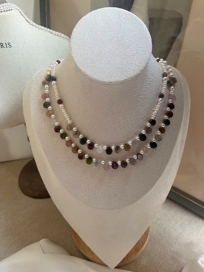 #PN632 Freshwater Pearl Necklace | Petal Pearl & Teardrop Tourmaline | Baby Pearl | Colourful