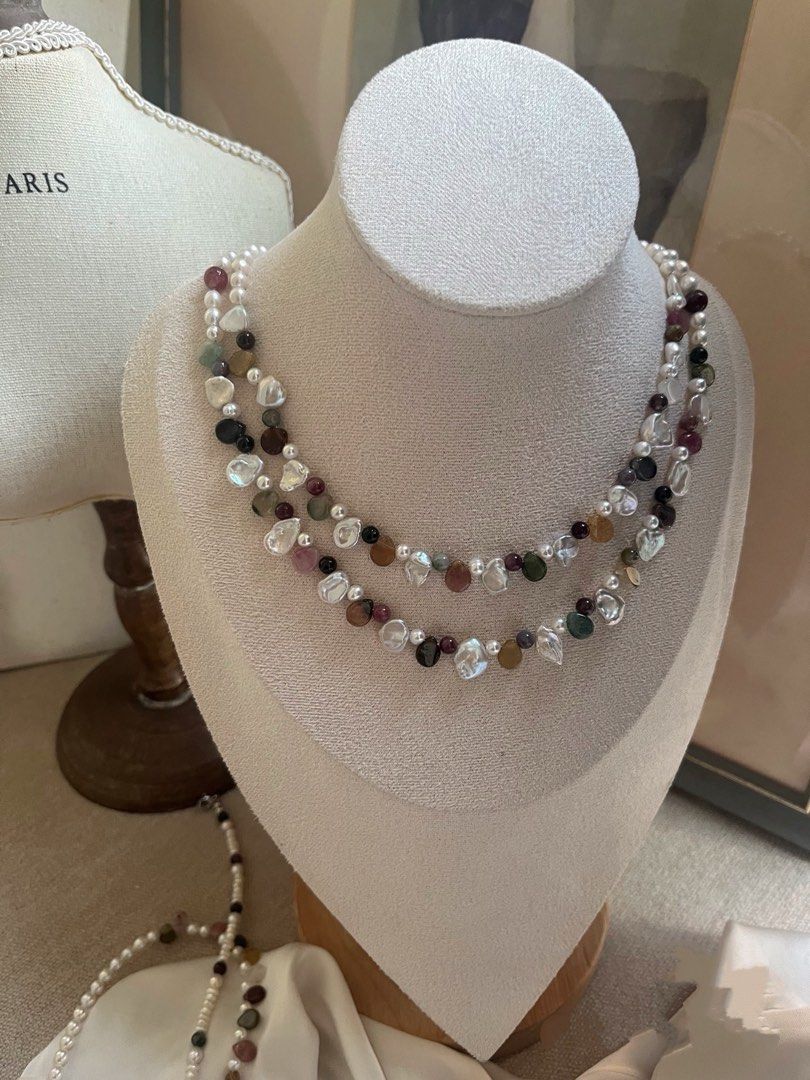 #PN632 Freshwater Pearl Necklace | Petal Pearl & Teardrop Tourmaline | Baby Pearl | Colourful