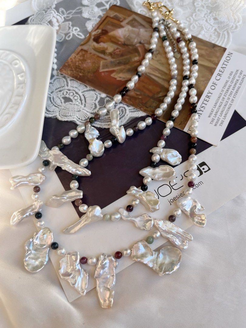 #PN637 Freshwater Pearl Necklace | Cold-light Irregular Shaped Big Petal Pearl | Tourmaline