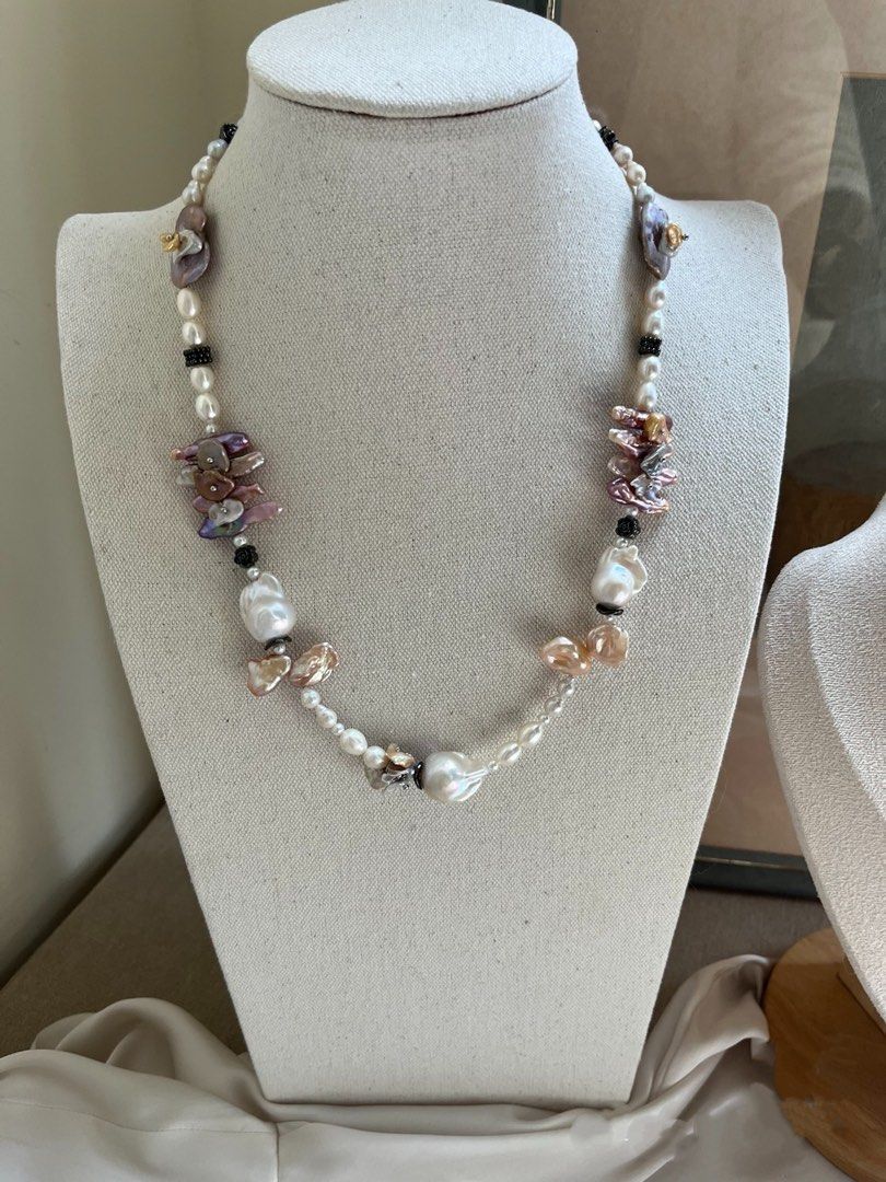 #PN639 [Floral Series] Freshwater Pearl Necklace | Petal on Pearl | Fishtail Baroque Pearl | Lute & Rose