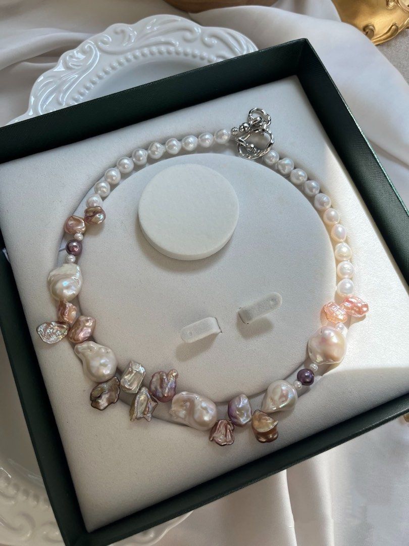 #PN640 Freshwater Pearl Necklace | Big Fishtail Baroque Pearl | Metallic Colour Big Petal Pearl | Round Wrinkle Baroque | Excellent Lustre