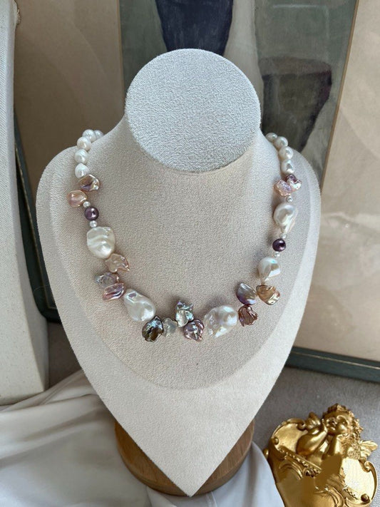 #PN640 Freshwater Pearl Necklace | Big Fishtail Baroque Pearl | Metallic Colour Big Petal Pearl | Round Wrinkle Baroque | Excellent Lustre