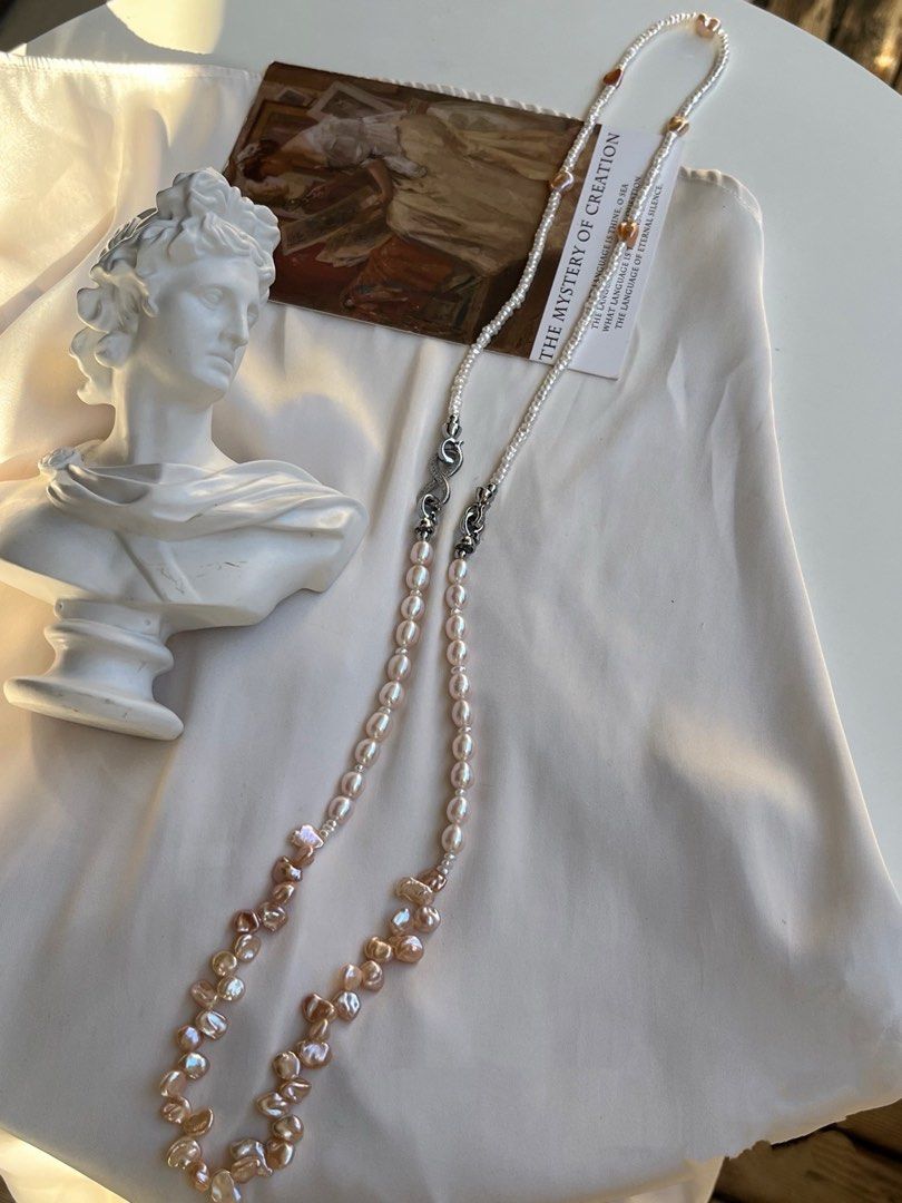#PN642 Double-layer Freshwater Pearl Necklace | Peach Pink Petal|Baroque Pearl | Layered Baby Pearl | Lustrous | Multi Wear