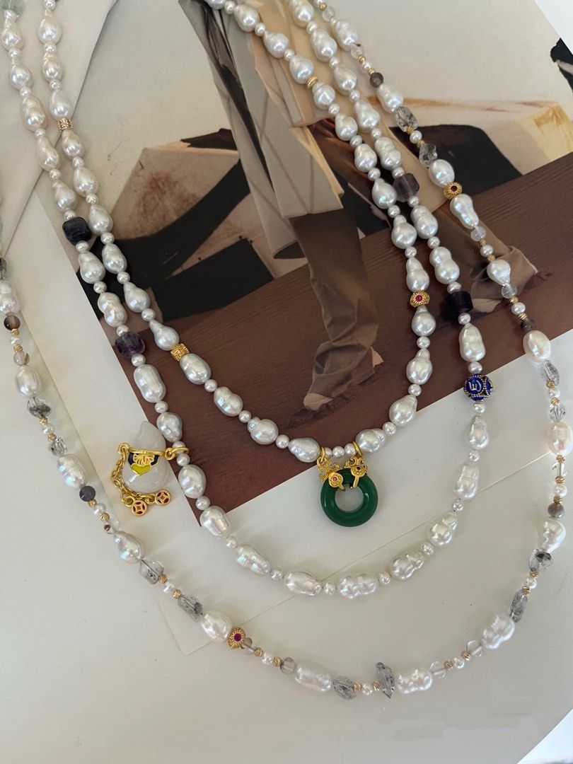#PN643 Freshwater Pearl Necklace | Cold Light Gourd Pearl| Gourd Clasp| Lustrous | Hetian Jade Donut | Unique Design