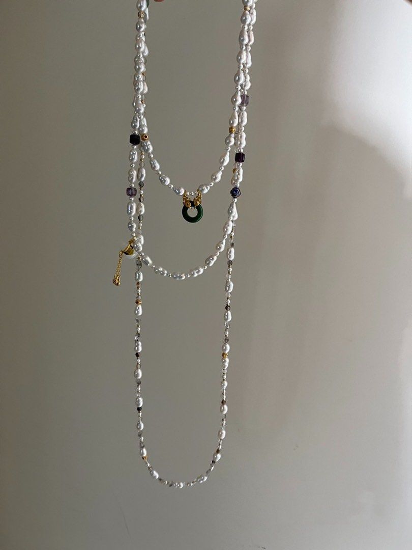 #PN643 Freshwater Pearl Necklace | Cold Light Gourd Pearl| Gourd Clasp| Lustrous | Hetian Jade Donut | Unique Design