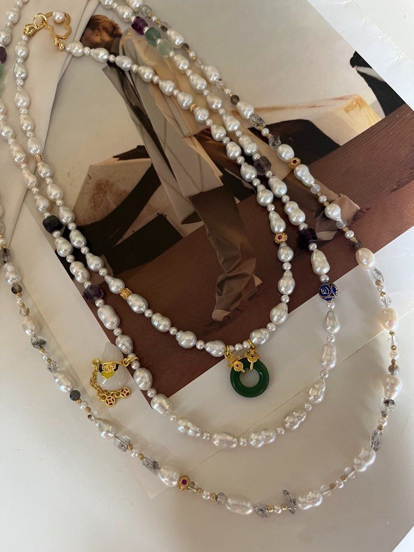 #PN643 Freshwater Pearl Necklace | Cold Light Gourd Pearl| Gourd Clasp| Lustrous | Hetian Jade Donut | Unique Design