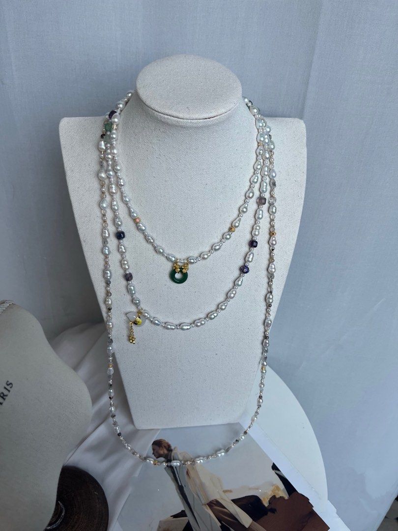 #PN643 Freshwater Pearl Necklace | Cold Light Gourd Pearl| Gourd Clasp| Lustrous | Hetian Jade Donut | Unique Design