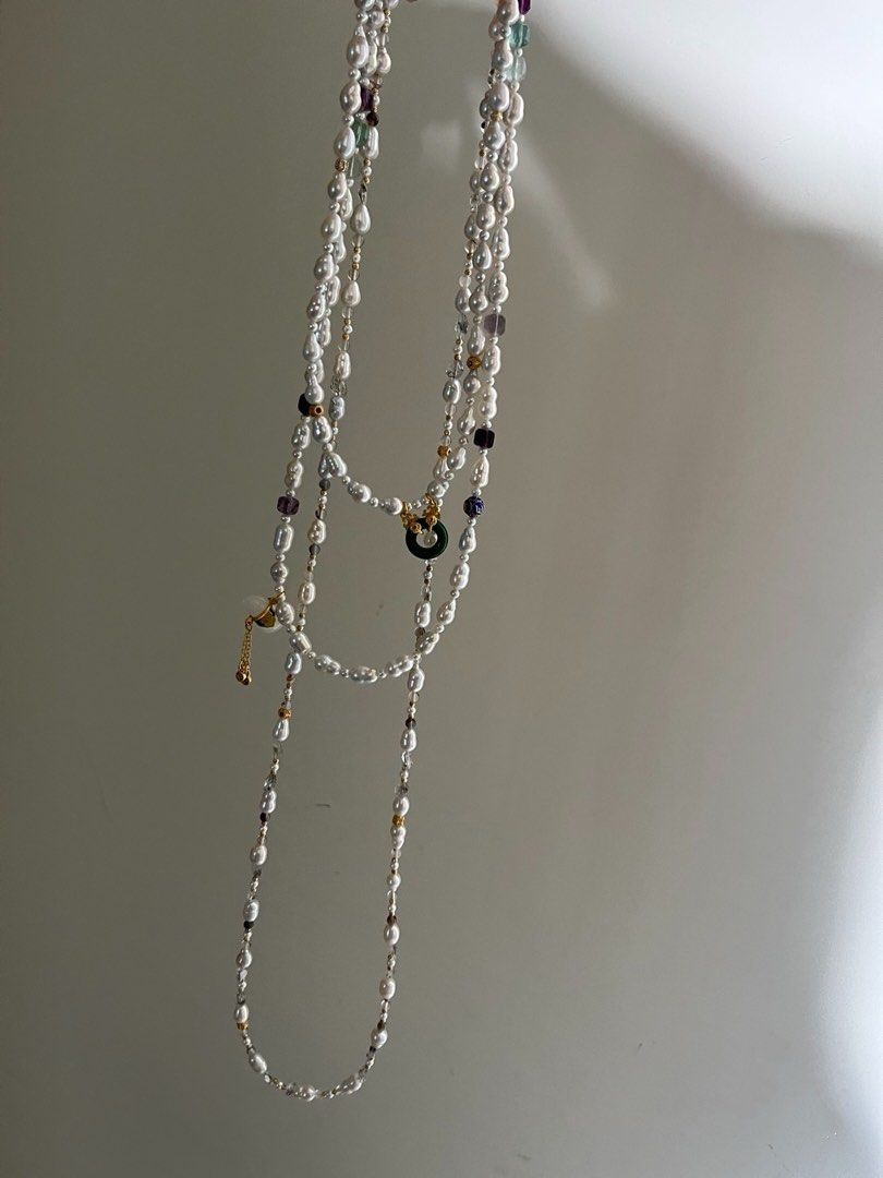 #PN643 Freshwater Pearl Necklace | Cold Light Gourd Pearl| Gourd Clasp| Lustrous | Hetian Jade Donut | Unique Design