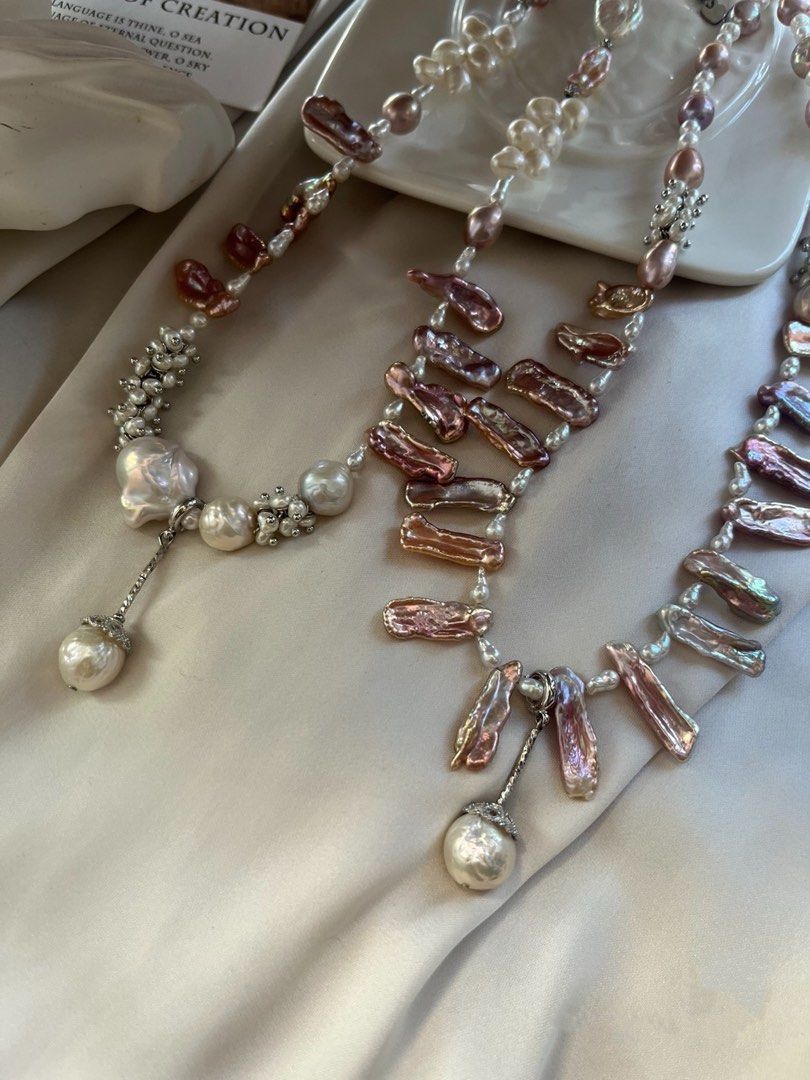 #PN644 [Floral Series] Freshwater Pearl Necklace | Aurora Metallic Lustre Lute Pearl | Wrinkled Baroque Removable Pendant