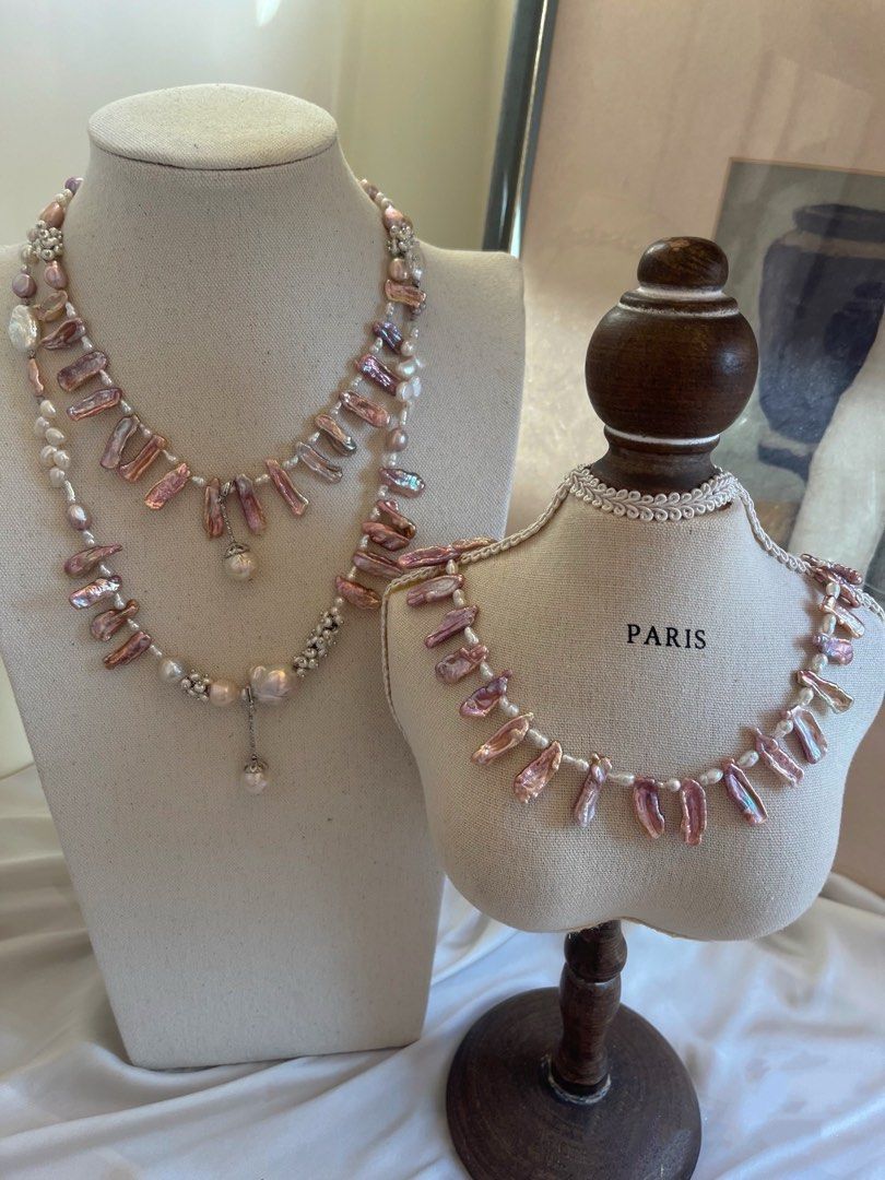 #PN644 [Floral Series] Freshwater Pearl Necklace | Aurora Metallic Lustre Lute Pearl | Wrinkled Baroque Removable Pendant