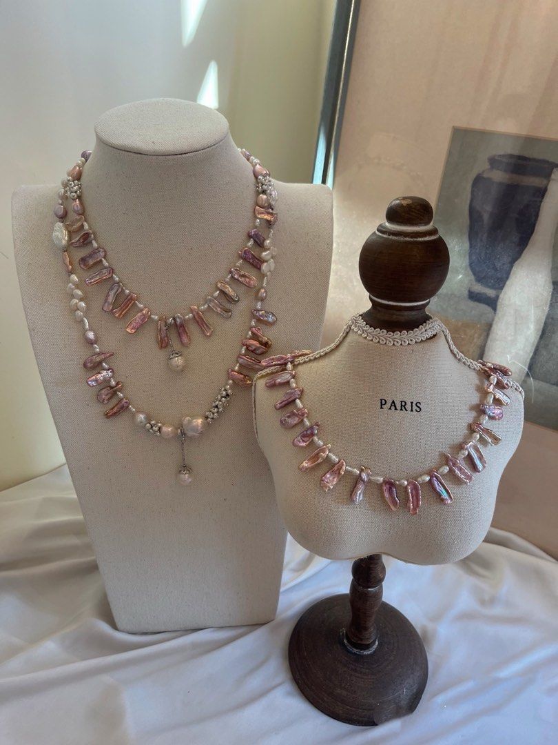 #PN644 [Floral Series] Freshwater Pearl Necklace | Aurora Metallic Lustre Lute Pearl | Wrinkled Baroque Removable Pendant