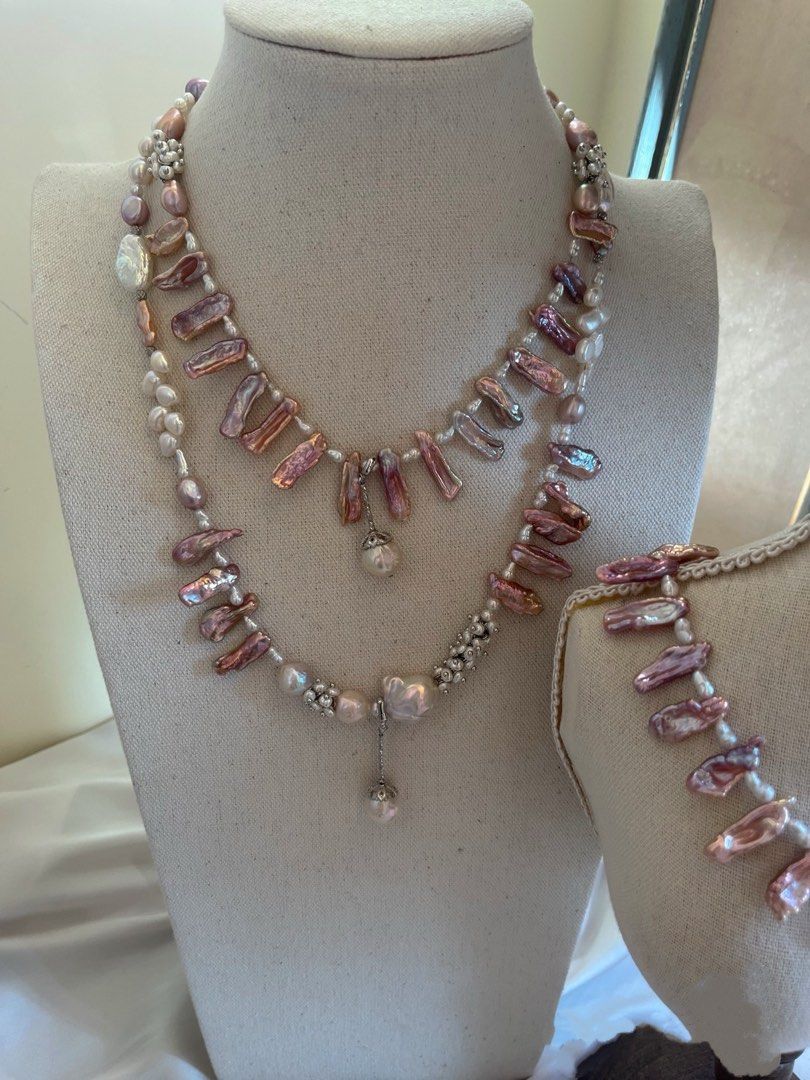 #PN644 [Floral Series] Freshwater Pearl Necklace | Aurora Metallic Lustre Lute Pearl | Wrinkled Baroque Removable Pendant