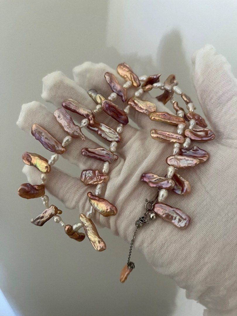 #PN644 [Floral Series] Freshwater Pearl Necklace | Aurora Metallic Lustre Lute Pearl | Wrinkled Baroque Removable Pendant