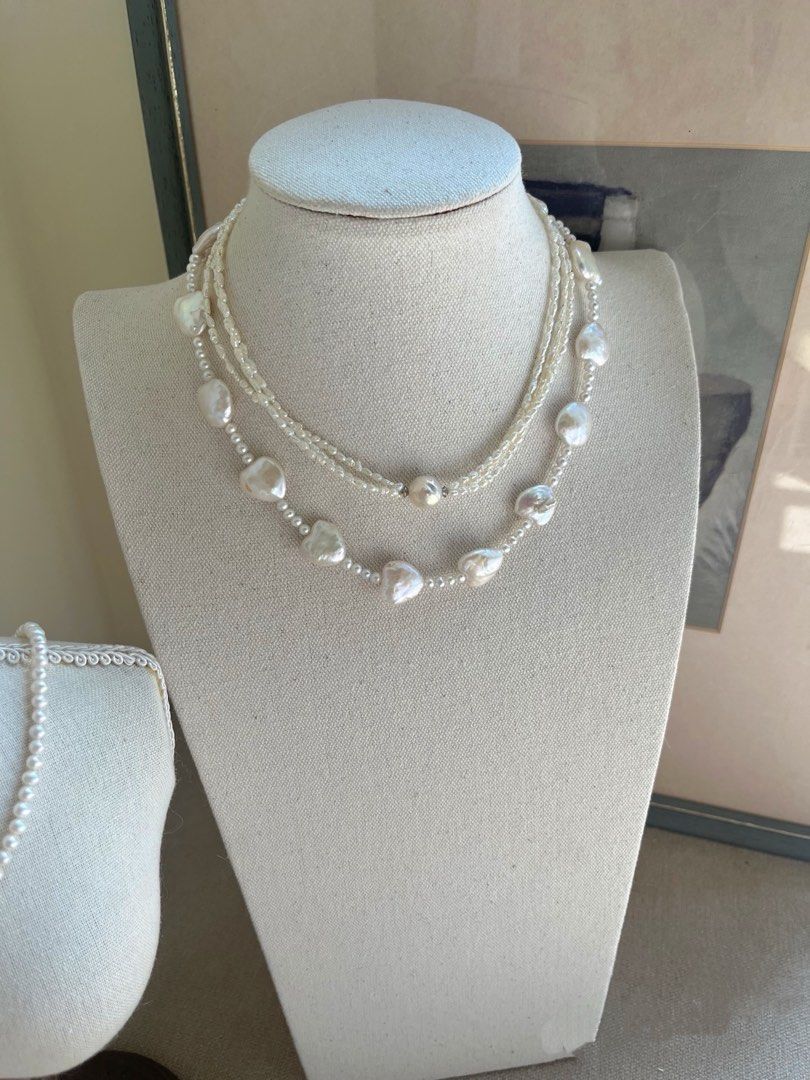 #PN647 Freshwater Pearl Necklace | Simplicity & Elegance| 3-layer |Lustrous Big Heart Shaped Pearl | Baby Pearl