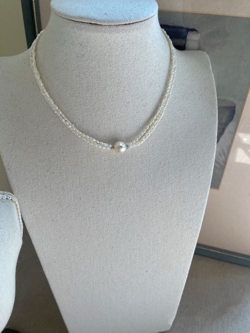 #PN647 Freshwater Pearl Necklace | Simplicity & Elegance| 3-layer |Lustrous Big Heart Shaped Pearl | Baby Pearl