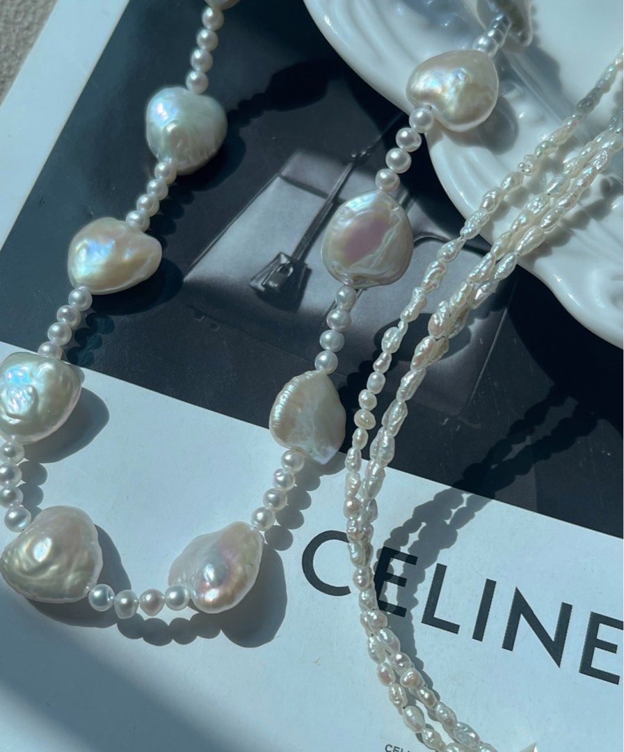 #PN647 Freshwater Pearl Necklace | Simplicity & Elegance| 3-layer |Lustrous Big Heart Shaped Pearl | Baby Pearl