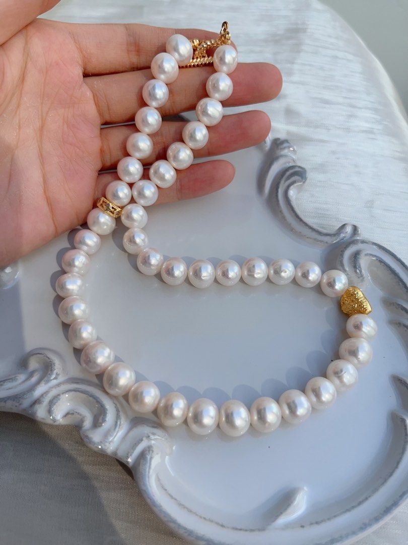 #PN651 Freshwater Pearl Necklace & Earrings Set| Big Size Pearl 10mm| Natural Flaws| Lustrous | Titanium Earrings| OT Clasp