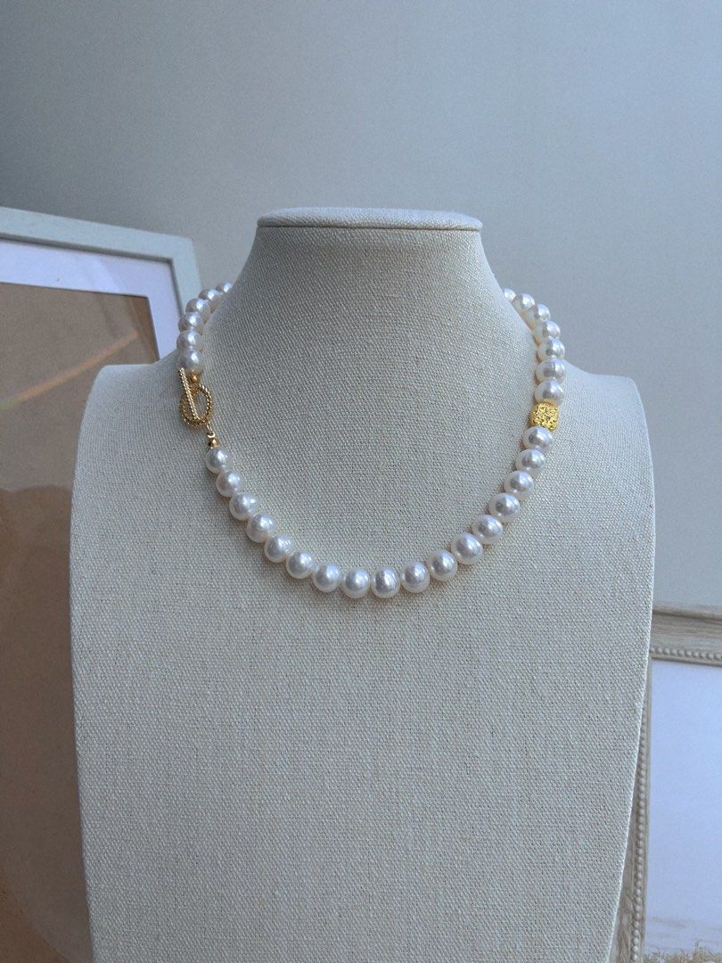 #PN651 Freshwater Pearl Necklace & Earrings Set| Big Size Pearl 10mm| Natural Flaws| Lustrous | Titanium Earrings| OT Clasp