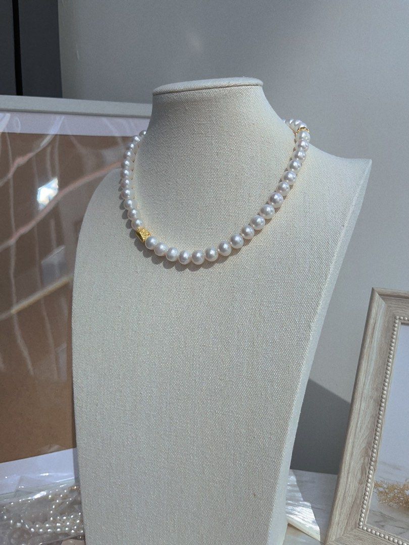 #PN651 Freshwater Pearl Necklace & Earrings Set| Big Size Pearl 10mm| Natural Flaws| Lustrous | Titanium Earrings| OT Clasp