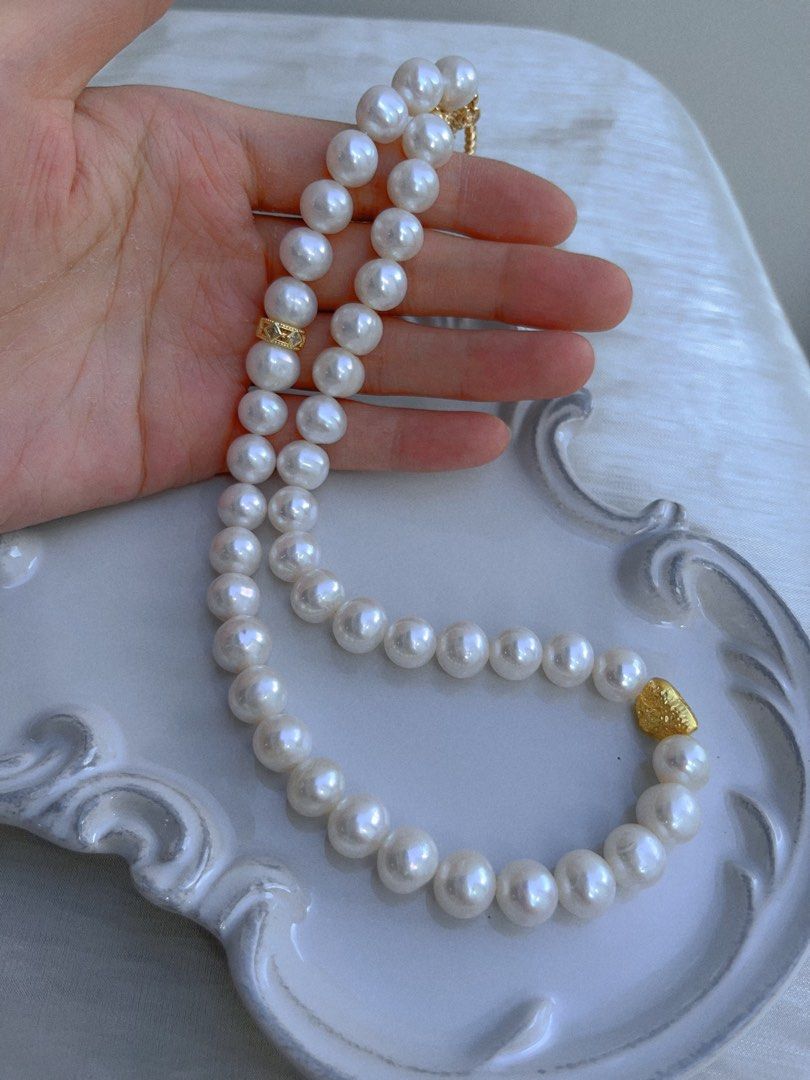 #PN651 Freshwater Pearl Necklace & Earrings Set| Big Size Pearl 10mm| Natural Flaws| Lustrous | Titanium Earrings| OT Clasp