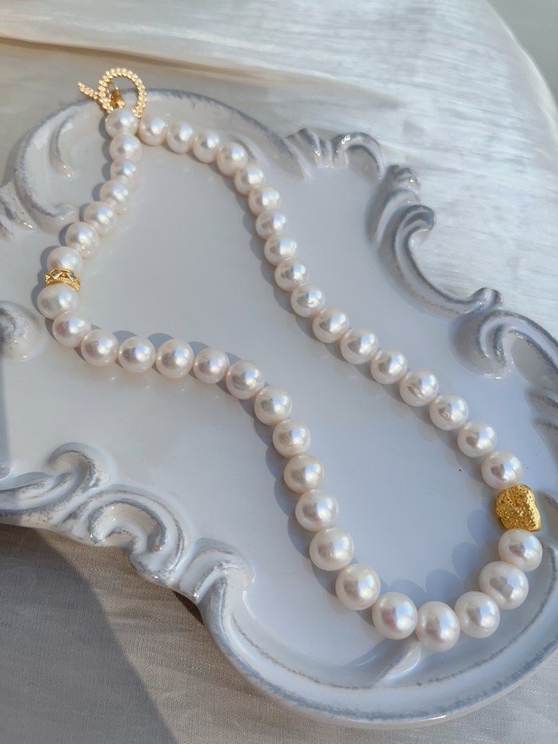 #PN651 Freshwater Pearl Necklace & Earrings Set| Big Size Pearl 10mm| Natural Flaws| Lustrous | Titanium Earrings| OT Clasp