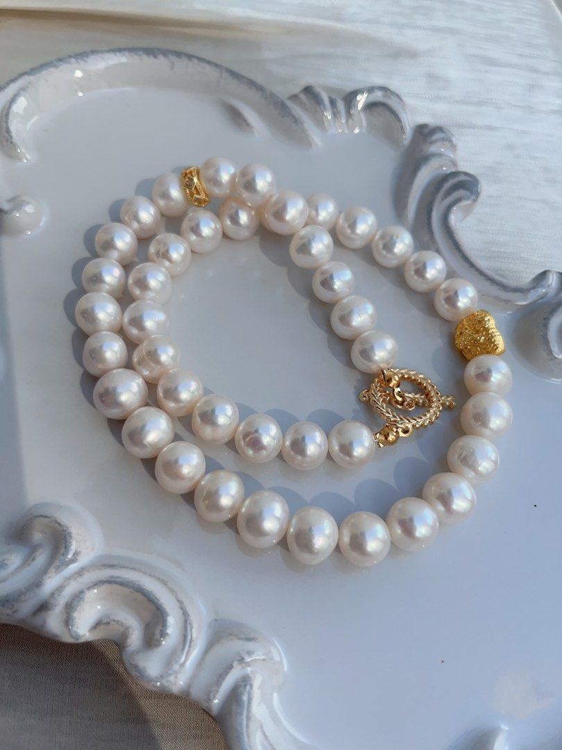 #PN651 Freshwater Pearl Necklace & Earrings Set| Big Size Pearl 10mm| Natural Flaws| Lustrous | Titanium Earrings| OT Clasp