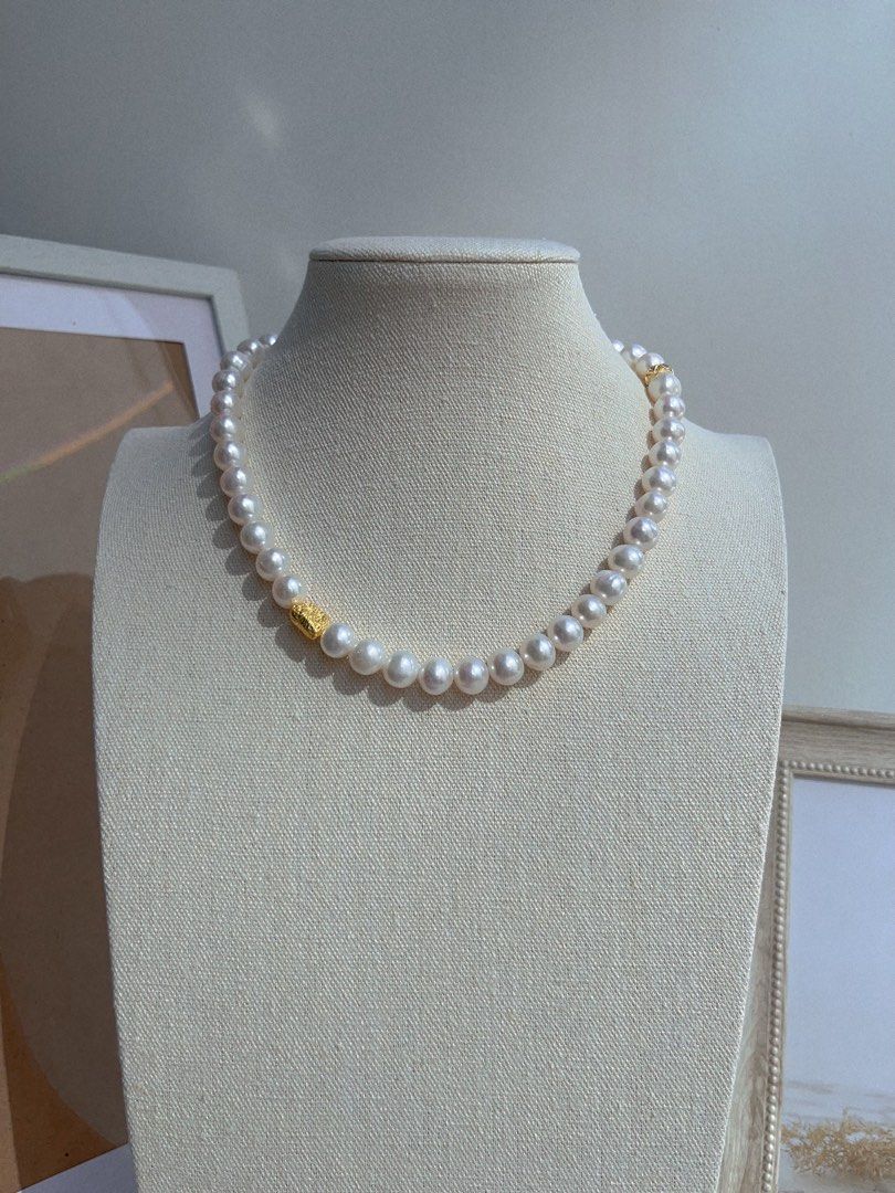 #PN651 Freshwater Pearl Necklace & Earrings Set| Big Size Pearl 10mm| Natural Flaws| Lustrous | Titanium Earrings| OT Clasp