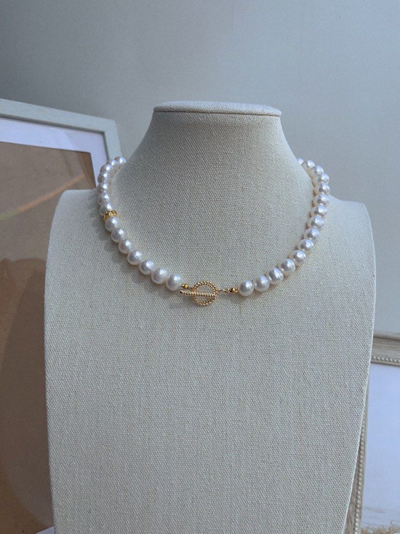 #PN651 Freshwater Pearl Necklace & Earrings Set| Big Size Pearl 10mm| Natural Flaws| Lustrous | Titanium Earrings| OT Clasp