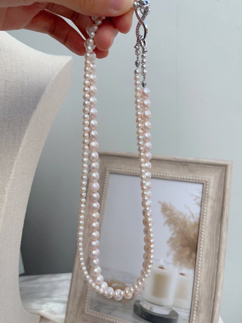 #PN652 Freshwater Pearl Necklace | Double Layered | High Quality | Lustrous | Baby Pearl| Pink Lustre| Multi Wear| Can Wear Separately