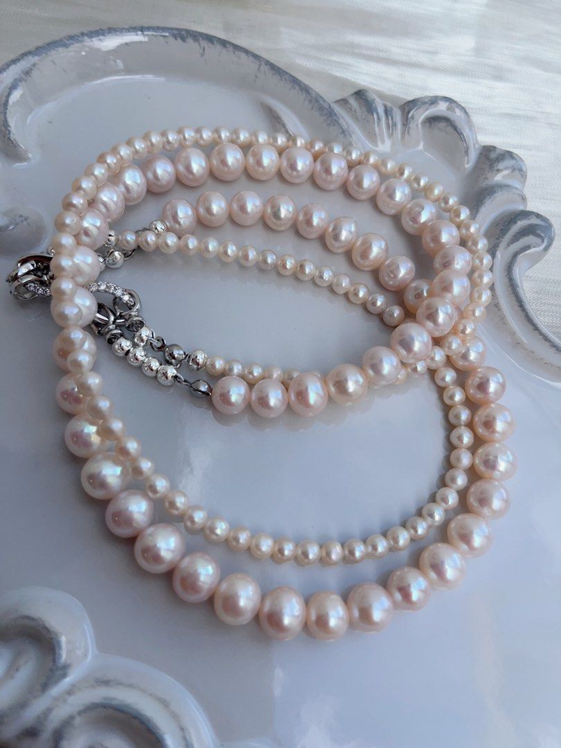 #PN652 Freshwater Pearl Necklace | Double Layered | High Quality | Lustrous | Baby Pearl| Pink Lustre| Multi Wear| Can Wear Separately