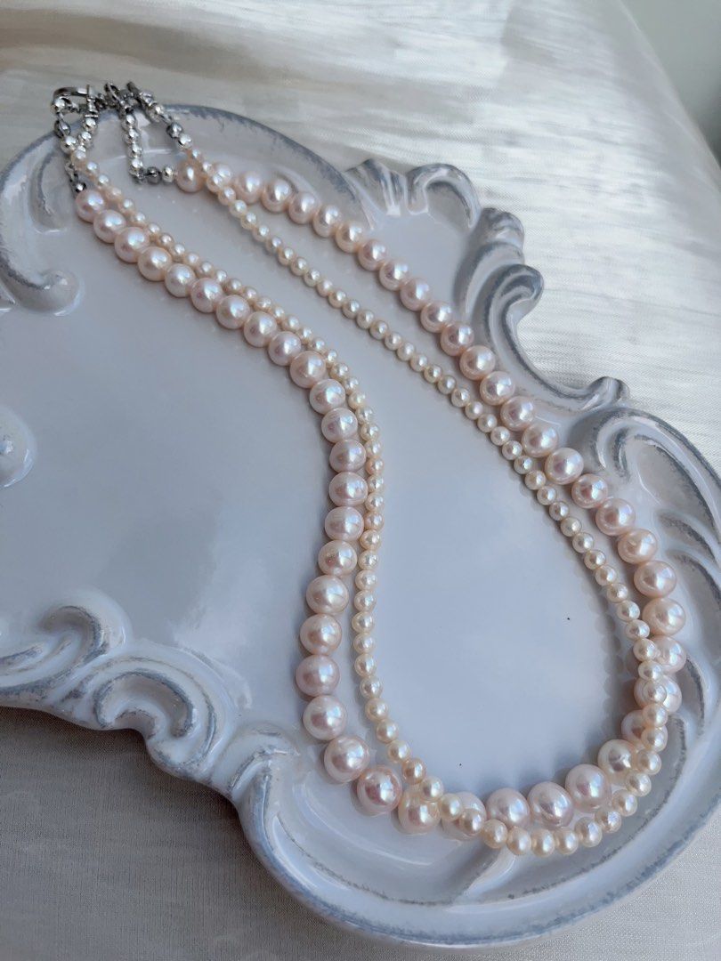 #PN652 Freshwater Pearl Necklace | Double Layered | High Quality | Lustrous | Baby Pearl| Pink Lustre| Multi Wear| Can Wear Separately