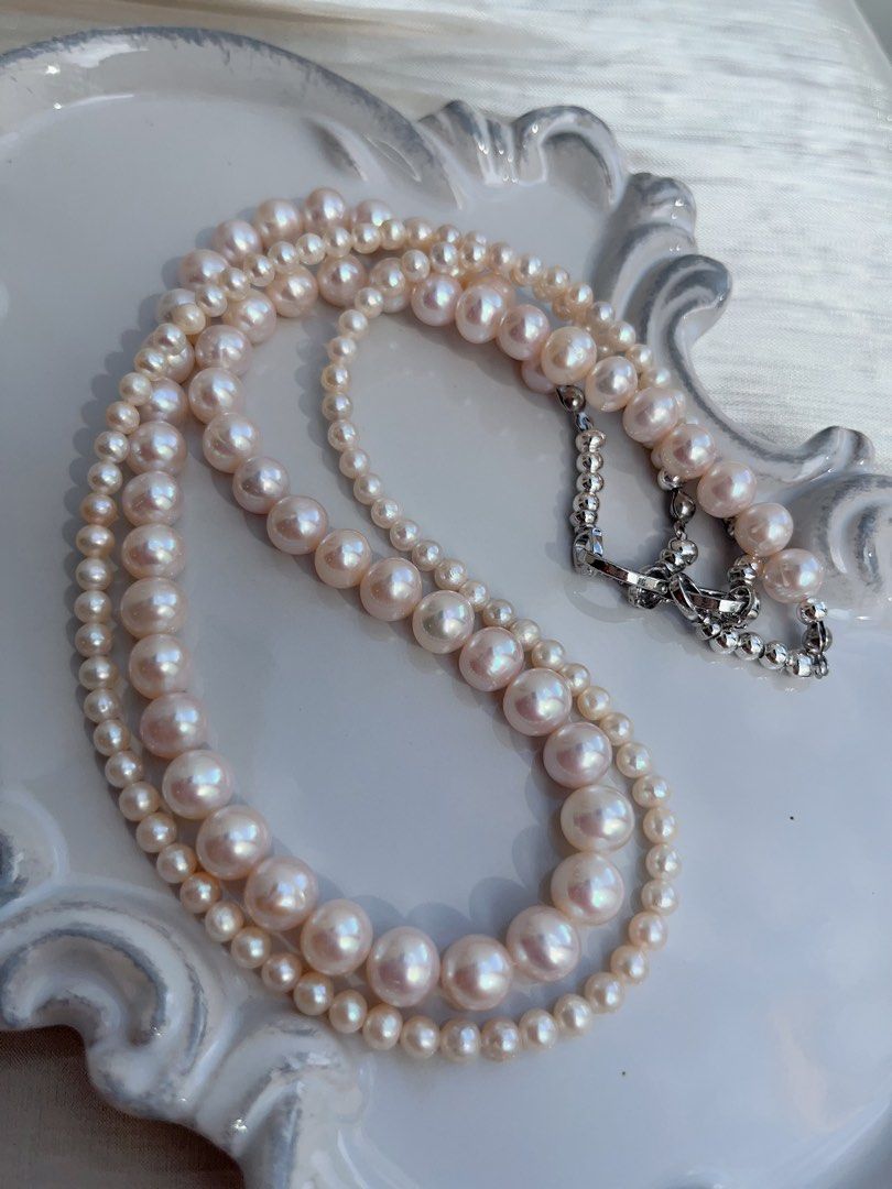 #PN652 Freshwater Pearl Necklace | Double Layered | High Quality | Lustrous | Baby Pearl| Pink Lustre| Multi Wear| Can Wear Separately