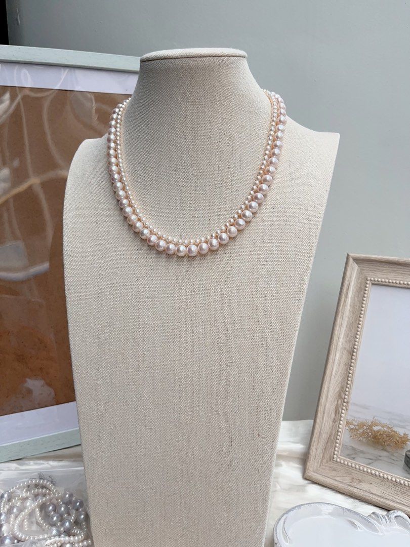 #PN652 Freshwater Pearl Necklace | Double Layered | High Quality | Lustrous | Baby Pearl| Pink Lustre| Multi Wear| Can Wear Separately