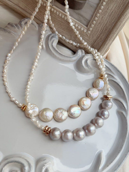 #PN653 Freshwater Pearl Necklace | Blue-Grey Lustre| Champagne Rainbow Lustre| Baby Baroque Pearl | Original Design