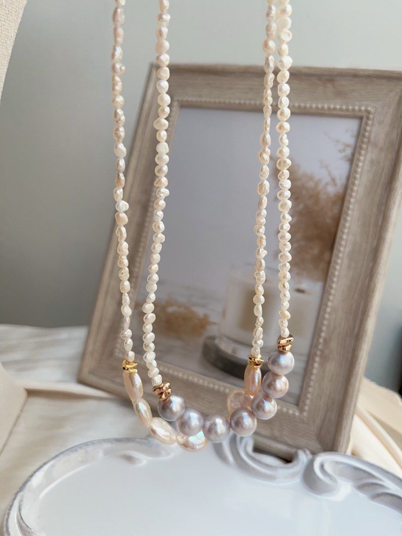 #PN653 Freshwater Pearl Necklace | Blue-Grey Lustre| Champagne Rainbow Lustre| Baby Baroque Pearl | Original Design